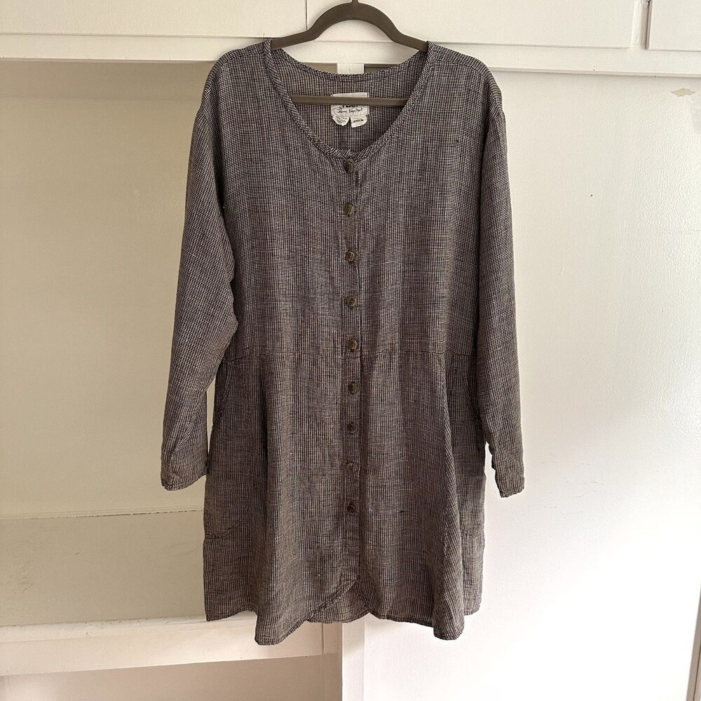 Flax Jeanne Engelhart Linen Long Sleeve Button Front Tunic Large L